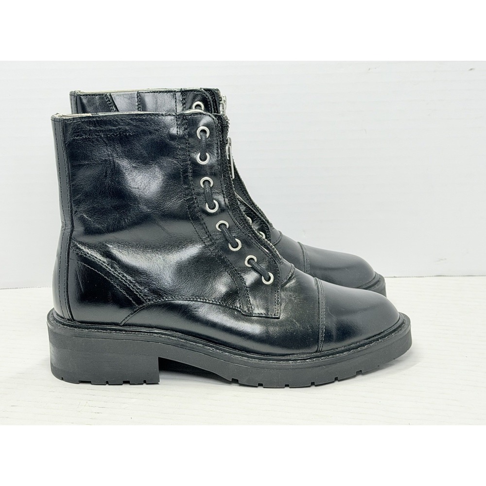 AllSaints Alaria Women's 7 Black Leather Front Zip Combat Boots WF004ZZ
